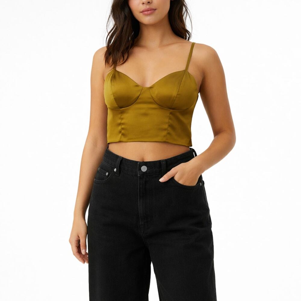 Sincerely Jules Gold Satin Cropped Bustier Top Camisole Padded Large